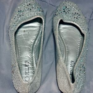 Silver Glitter & rinestone ballerina Flats. Spring summer cottagecore